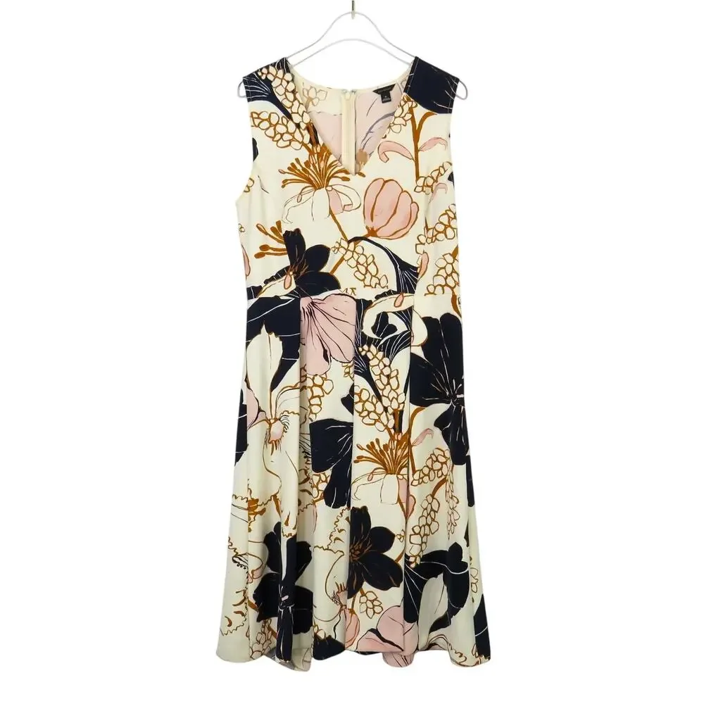 Ann Taylor Blossom Flare Floral Sheath Dress White Blue Pink Sleeveless Dress 6 - Picture 1 of 8